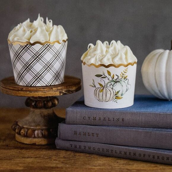 My Minds Eye Fall Harvest Plaid Gourd Thanksgiving Cupcake Liners NIB - Picture 1 of 9